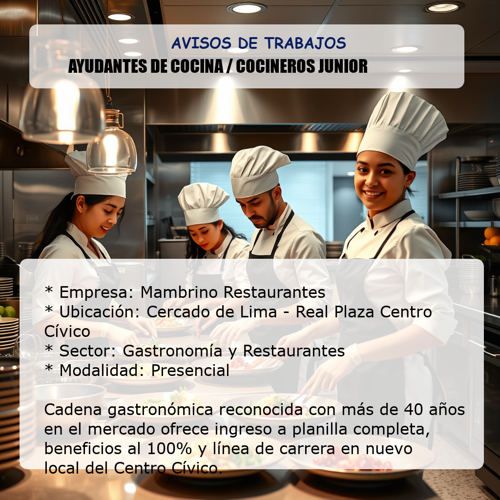 Ayudantes de Cocina / Cocineros Junior Mambrino Restaurantes