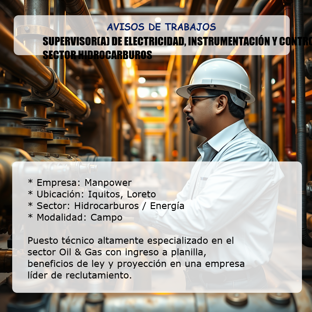 Supervisor(a) de Electricidad, Instrumentación y Control - Sector Hidrocarburos Manpower