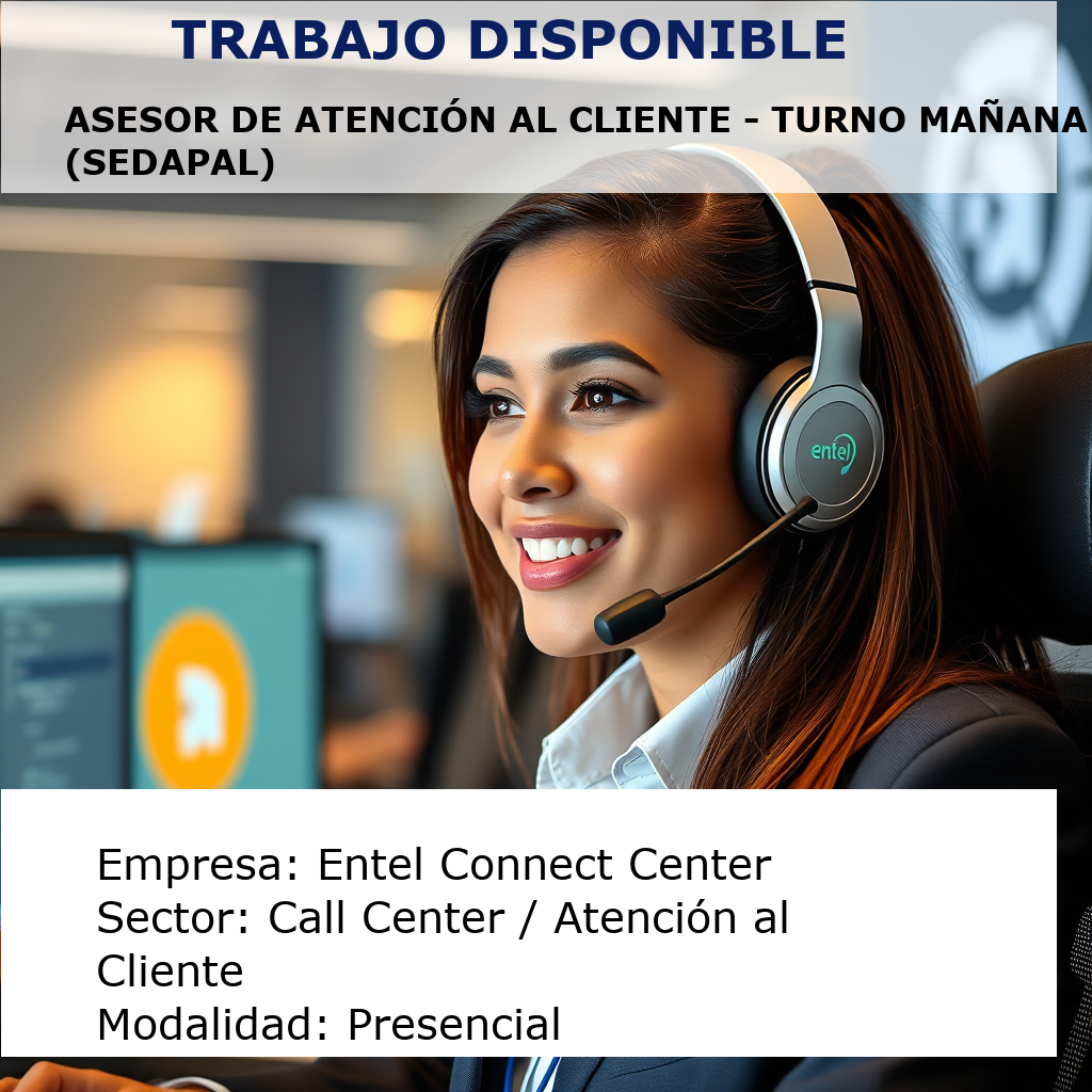 Asesor de Atención al Cliente - Turno Mañana (Sedapal) Entel Connect Center
