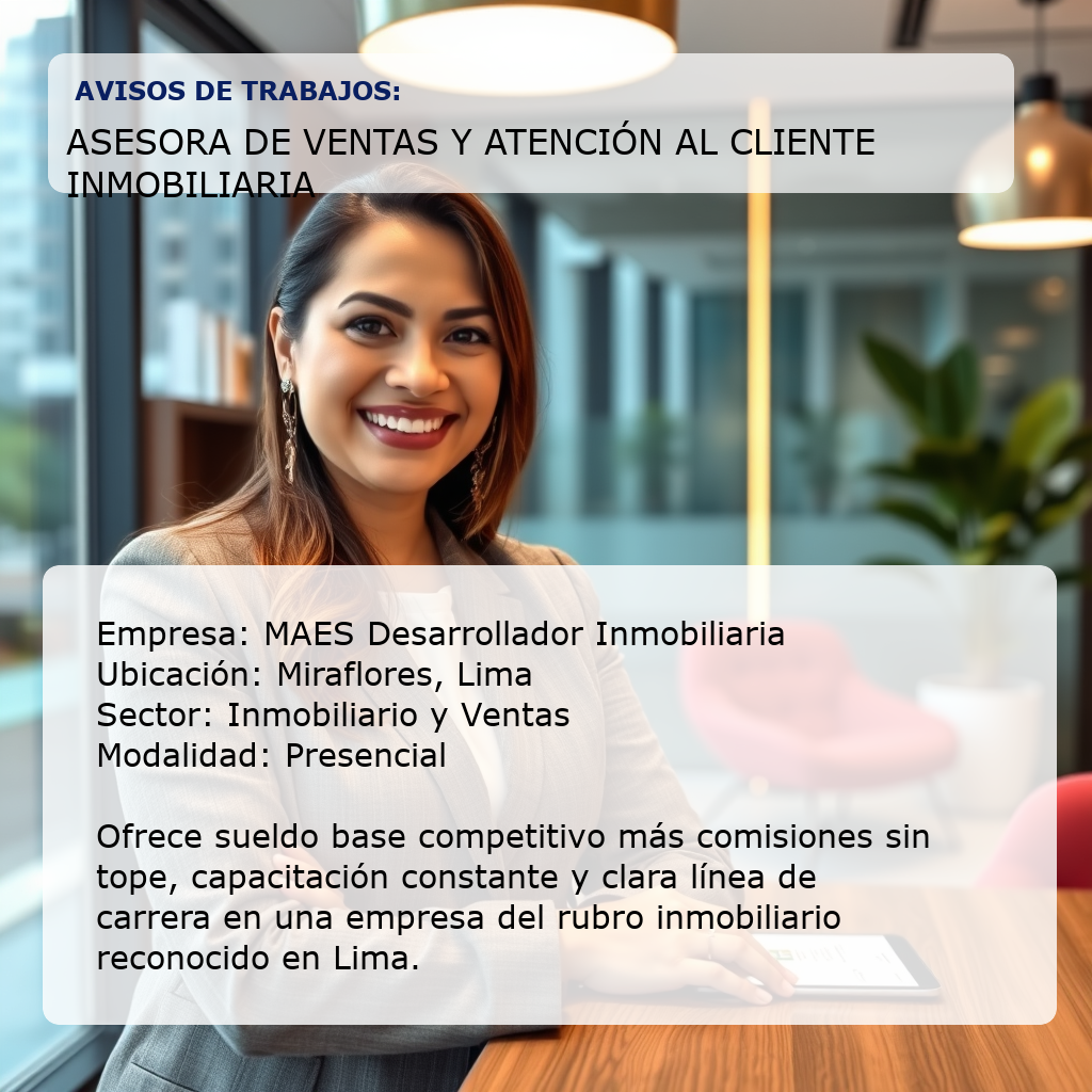 Asesora de Ventas y Atención al Cliente Inmobiliaria MAES Desarrollador Inmobiliaria