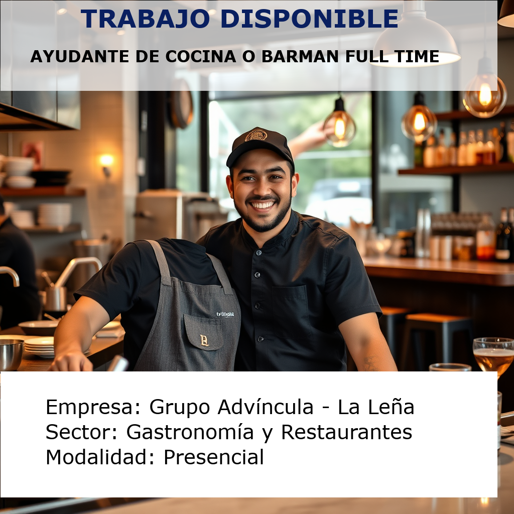 Ayudante de Cocina o Barman Full Time Grupo Advíncula - La Leña