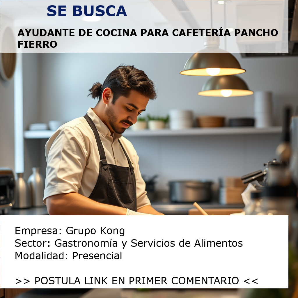 Ayudante de Cocina para Cafetería Pancho Fierro Grupo Kong