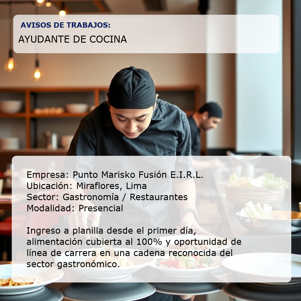 Ayudante de Cocina Punto Marisko Fusión E.I.R.L.