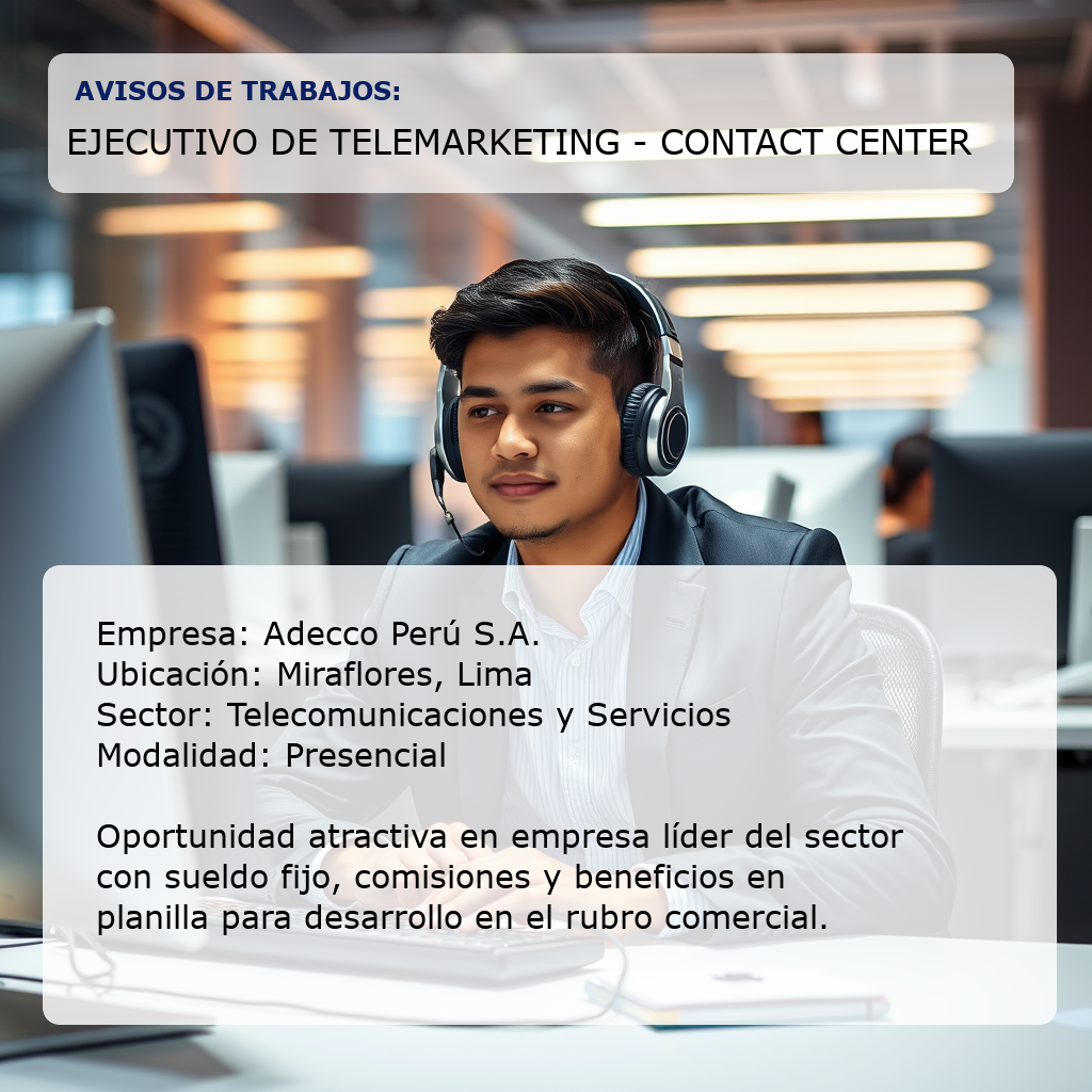 Ejecutivo de Telemarketing - Contact Center Adecco Perú S.A.