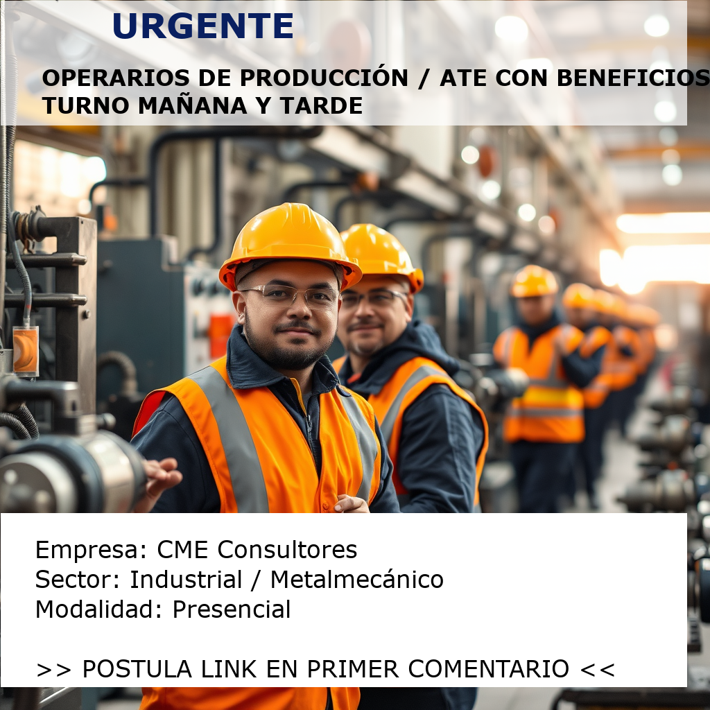 Operarios de Producción / Ate con beneficios - Turno mañana y tarde CME Consultores