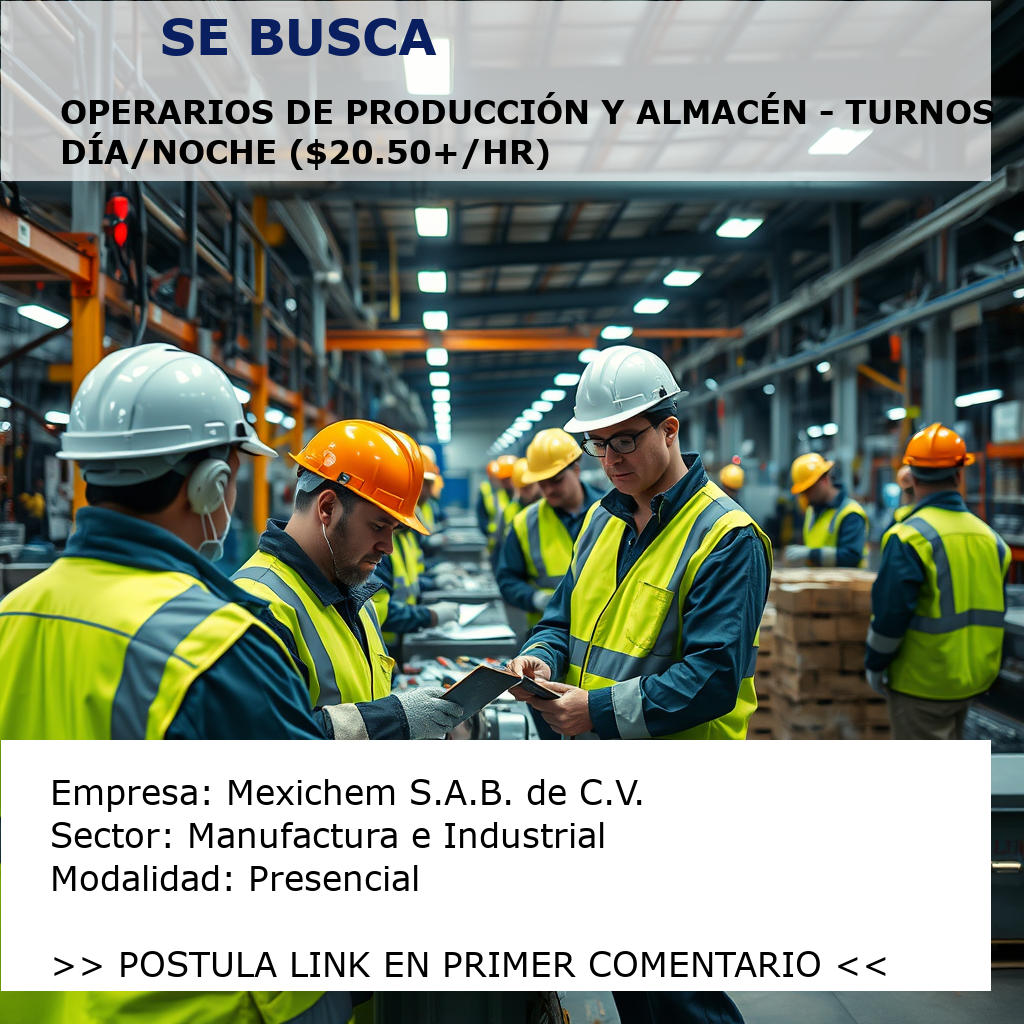 Operarios de Producción y Almacén - Turnos Día/Noche ($20.50+/hr) Mexichem S.A.B. de C.V.