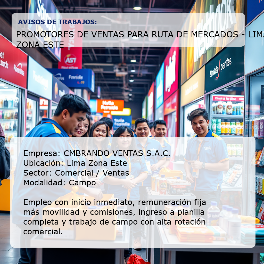 Promotores de Ventas para Ruta de Mercados - Lima Zona Este CMBRANDO VENTAS S.A.C.