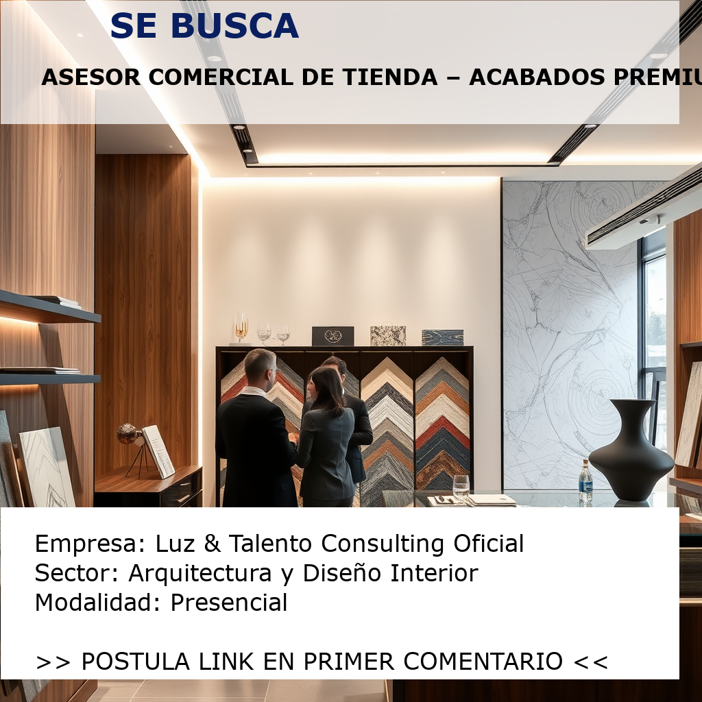 Asesor Comercial de Tienda – Acabados Premium Luz & Talento Consulting Oficial