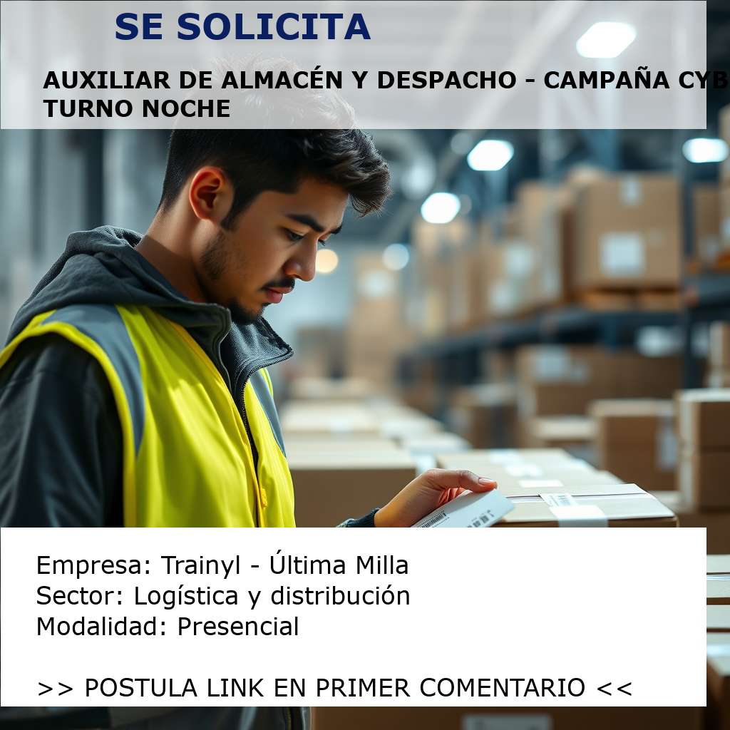 Auxiliar de Almacén y Despacho - Campaña Cyber Turno Noche Trainyl - Última Milla