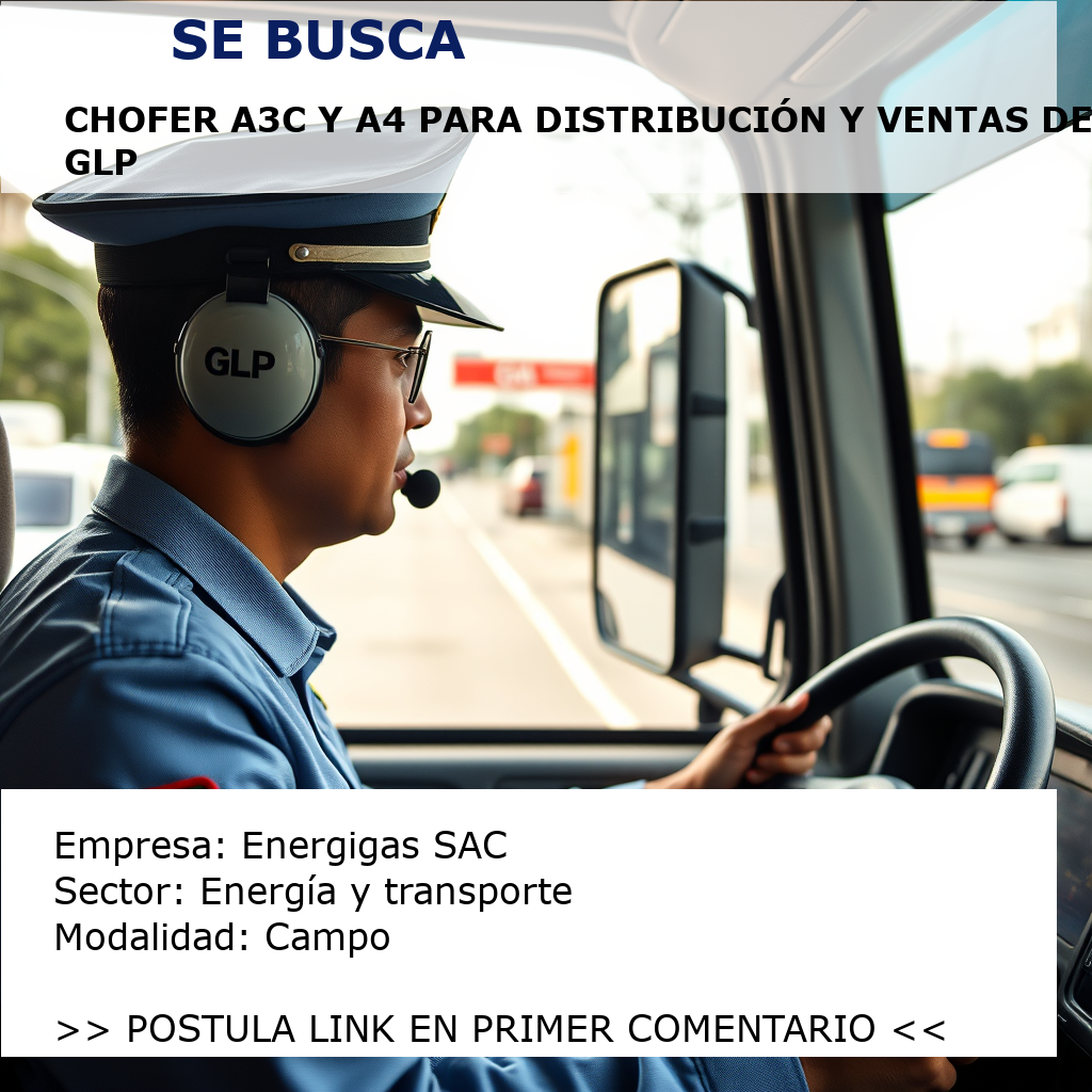 Chofer A3C y A4 para distribución y ventas de GLP Energigas SAC