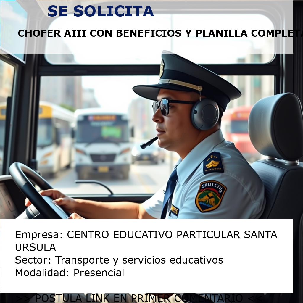 Chofer AIII con beneficios y planilla completa CENTRO EDUCATIVO PARTICULAR SANTA URSULA