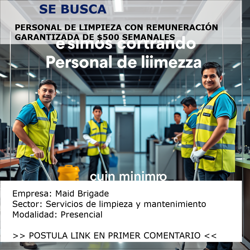 Personal de Limpieza con remuneración garantizada de $500 semanales Maid Brigade