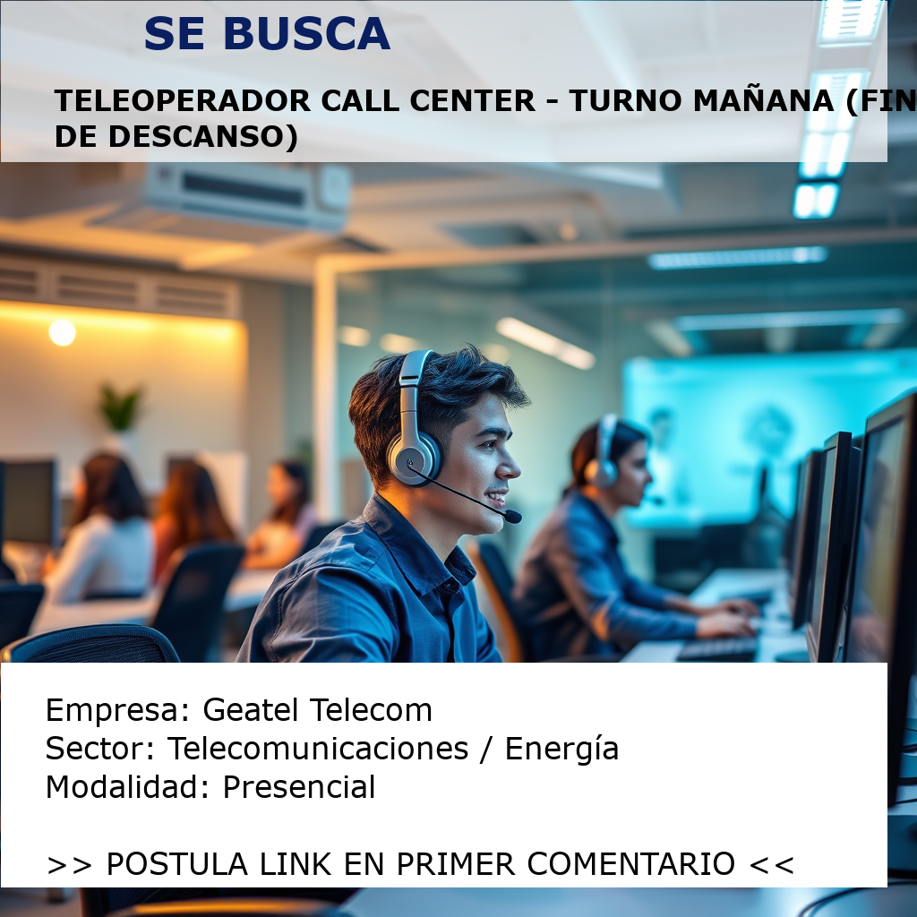 Teleoperador Call Center - Turno Mañana (fines de descanso) Geatel Telecom